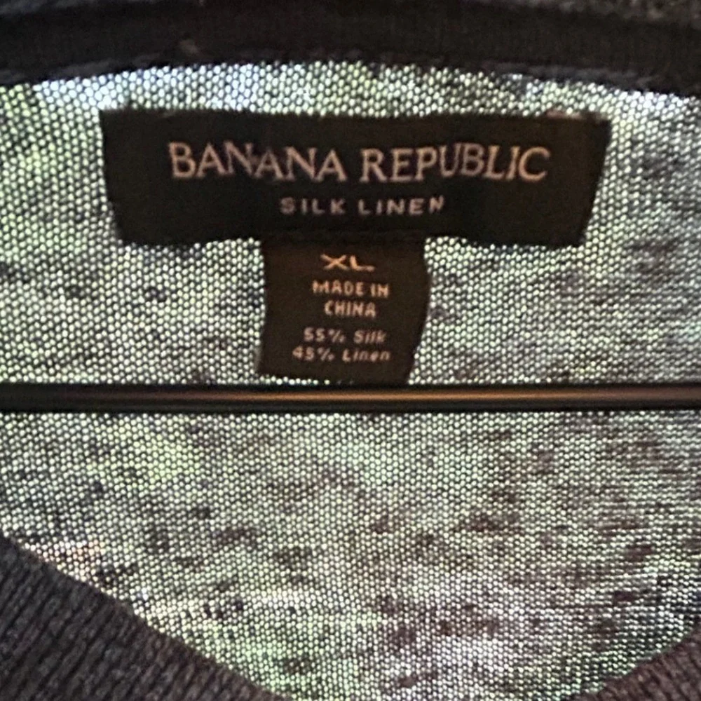 Banana Republic Silk Linen Sweater XL Blue V-Neck Pullover Knit Preppy Casual